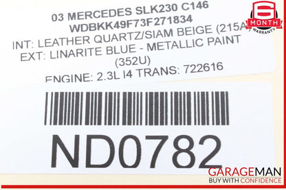 01-04 Mercedes R170 SLK230 SL500 Driver Steering Wheel Air Bag Airbag Black OEM