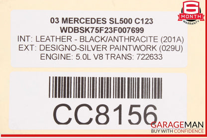 2003 Mercedes R230 SL500 Designo Headliner Set Visors OEM