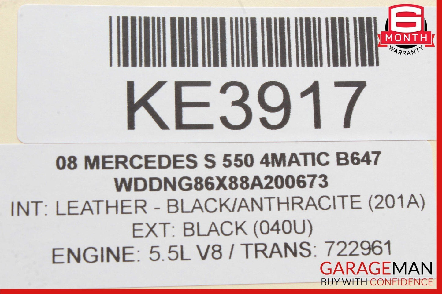 07-09 Mercedes W221 S550 S63 AMG Top Upper Rear View Inside Dim Mirror Gray OEM
