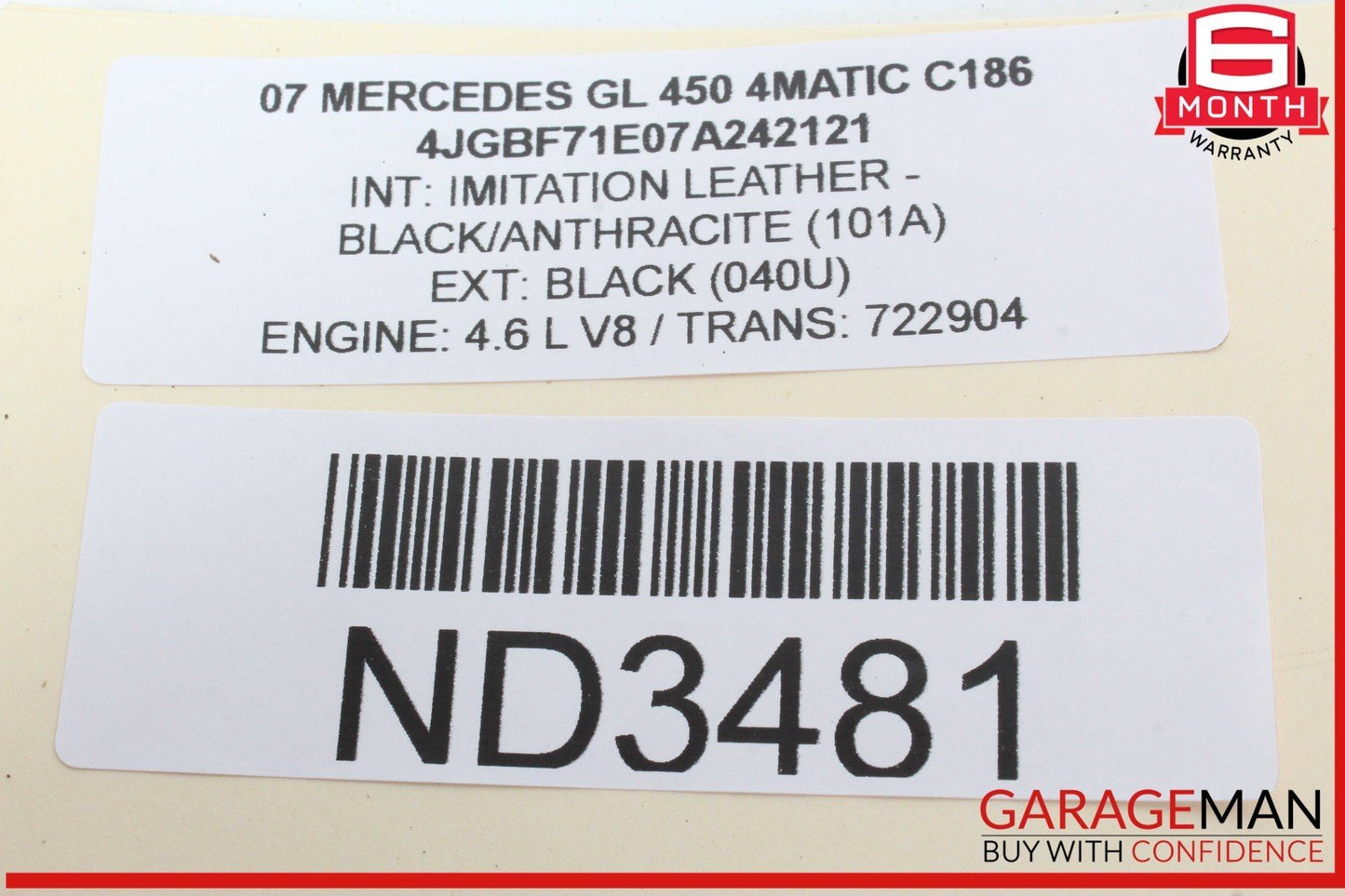 07-09 Mercedes X164 GL450 4MATIC Rear Left Side Tail Light Lamp 1648200564 OEM