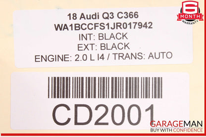 16-18 Audi Q3 Rear Bumper Cover w/ Parking PDC Sensors Black OEM