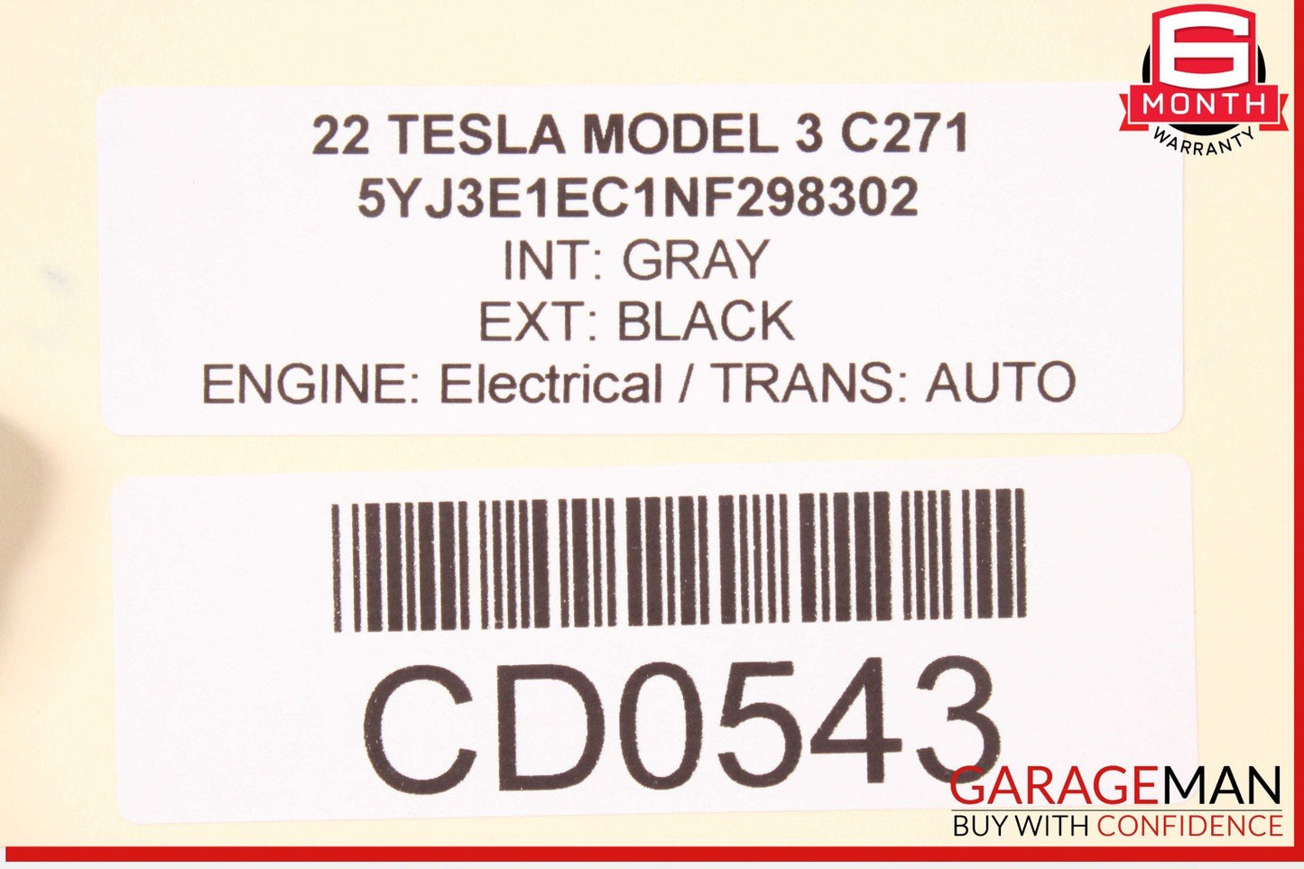 17-23 Tesla Model 3 Front Right Passenger Side Door Shell Panel OEM