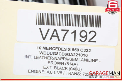 14-17 Mercedes W222 S550 Rear Left Side Bottom Lower Seat Cushion w/ Track Frame