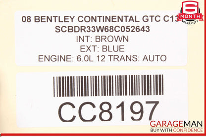 07-11 Bentley Continental GTC Right Passenger Side Interior Door Panel OEM