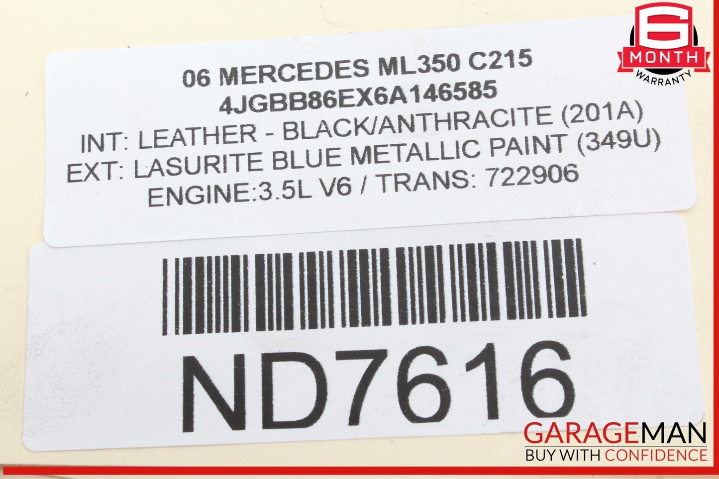 05-12 Mercedes W164 ML350 Right Side Engine Motor Cylinder Head 2720161501 OEM