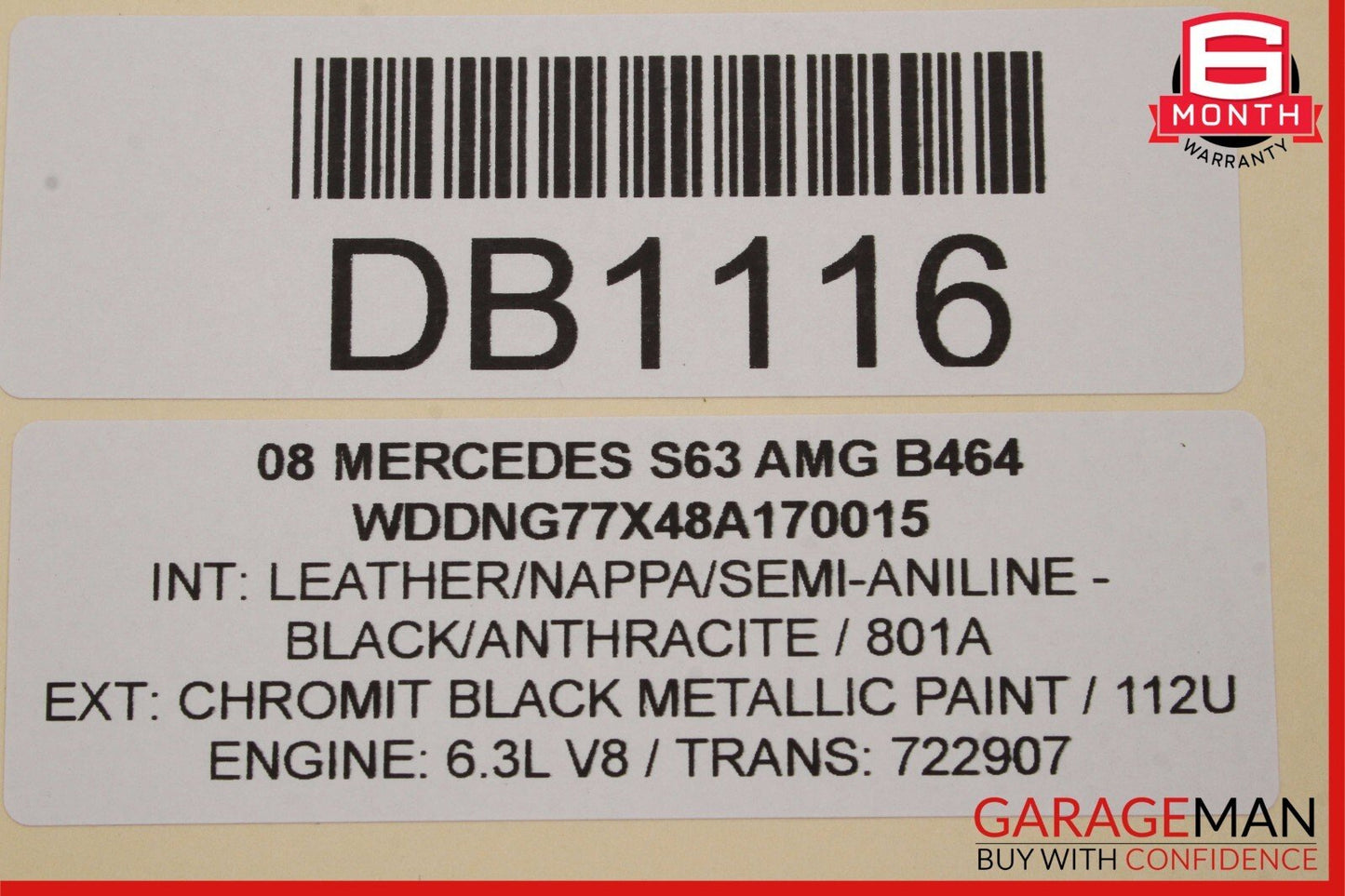 07-13 Mercedes W221 S63 AMG Rear Seat Cushion Top Upper Assembly Black OEM