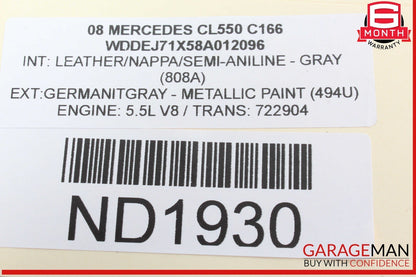 07-09 Mercedes W216 CL550 Overhead Dome Light Sunroof Control Gray OEM