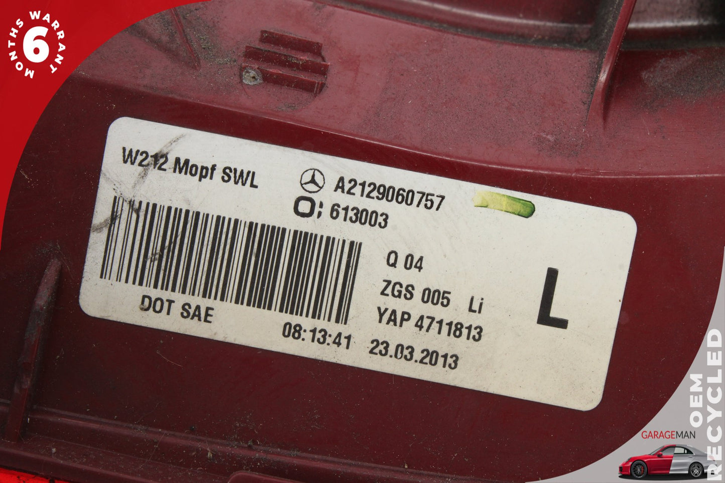 2014-2016 Mercedes W212 E350 Outer Tail Light Lamp Left Side 2129061303 OEM