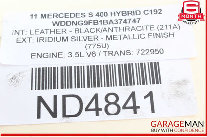 06-13 Mercedes W221 S400 Hybrid Engine Upper Oil Sump Baffle Pan 2720142002 OEM