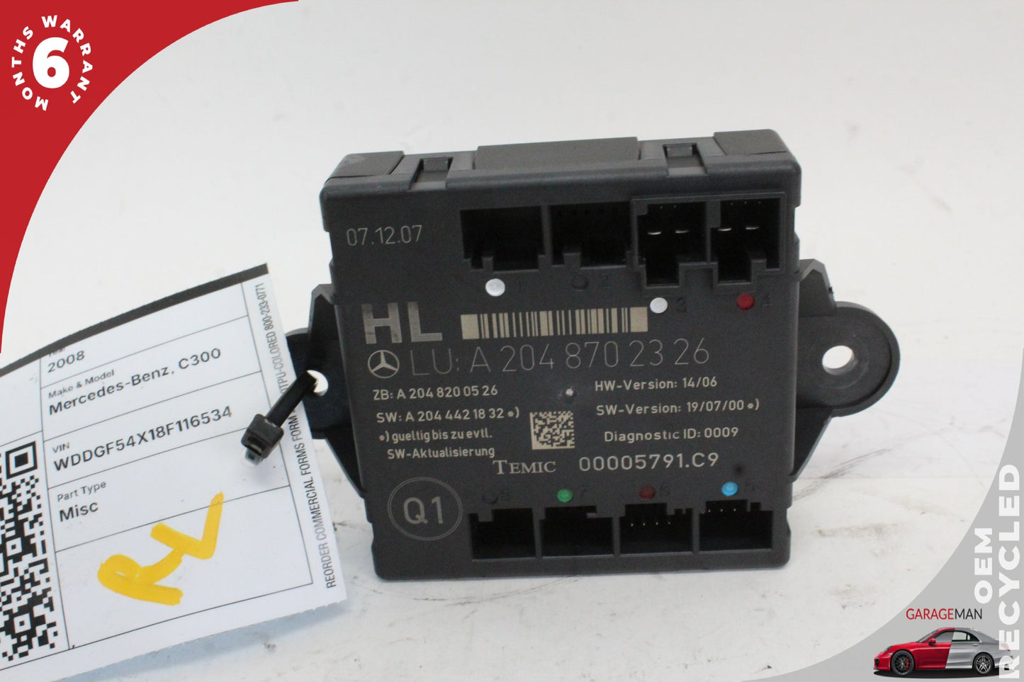 08-14 Mercedes-Benz C300 w204 Sedan Left Rear Door Control Module 2048702326 OEM