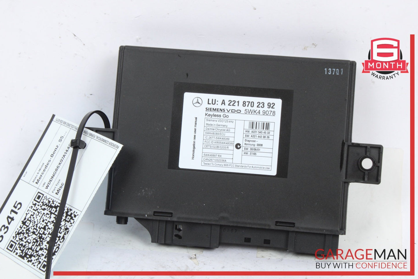 2007-2010 Mercedes S550 W221 Keyless Go Entry Control Module 2218702392