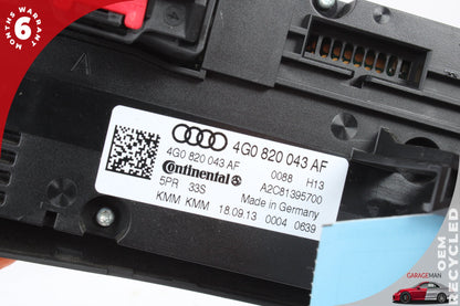 2012-2018 Audi A7 S7 Front AC Temperature Climate Control Panel 4G0820043AF OEM