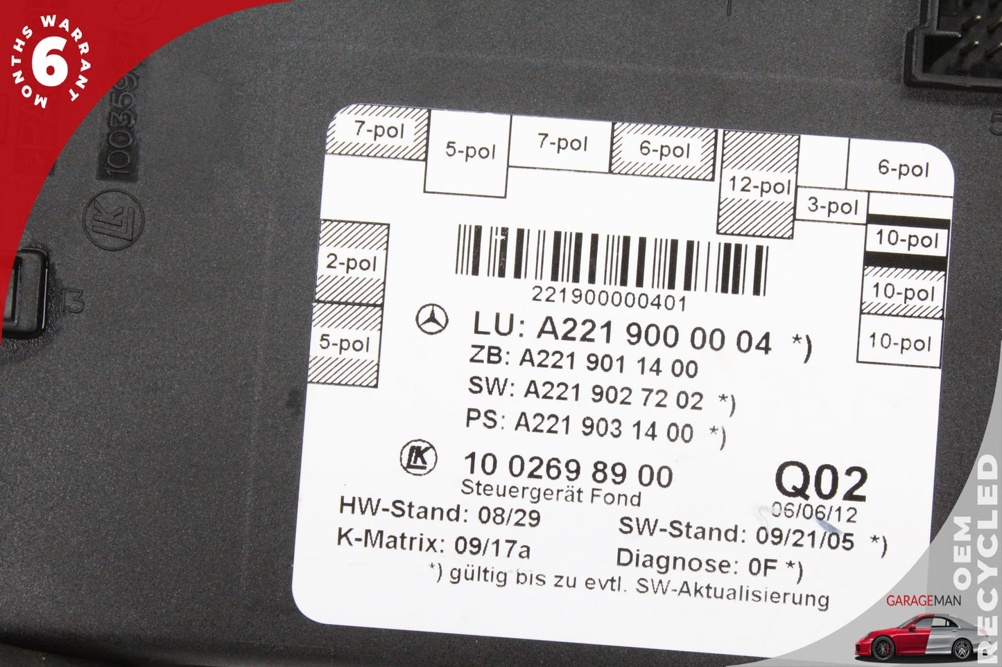07-13 Mercedes-Benz S550 W221 Rear Left/Right Door Control Module 2219000004