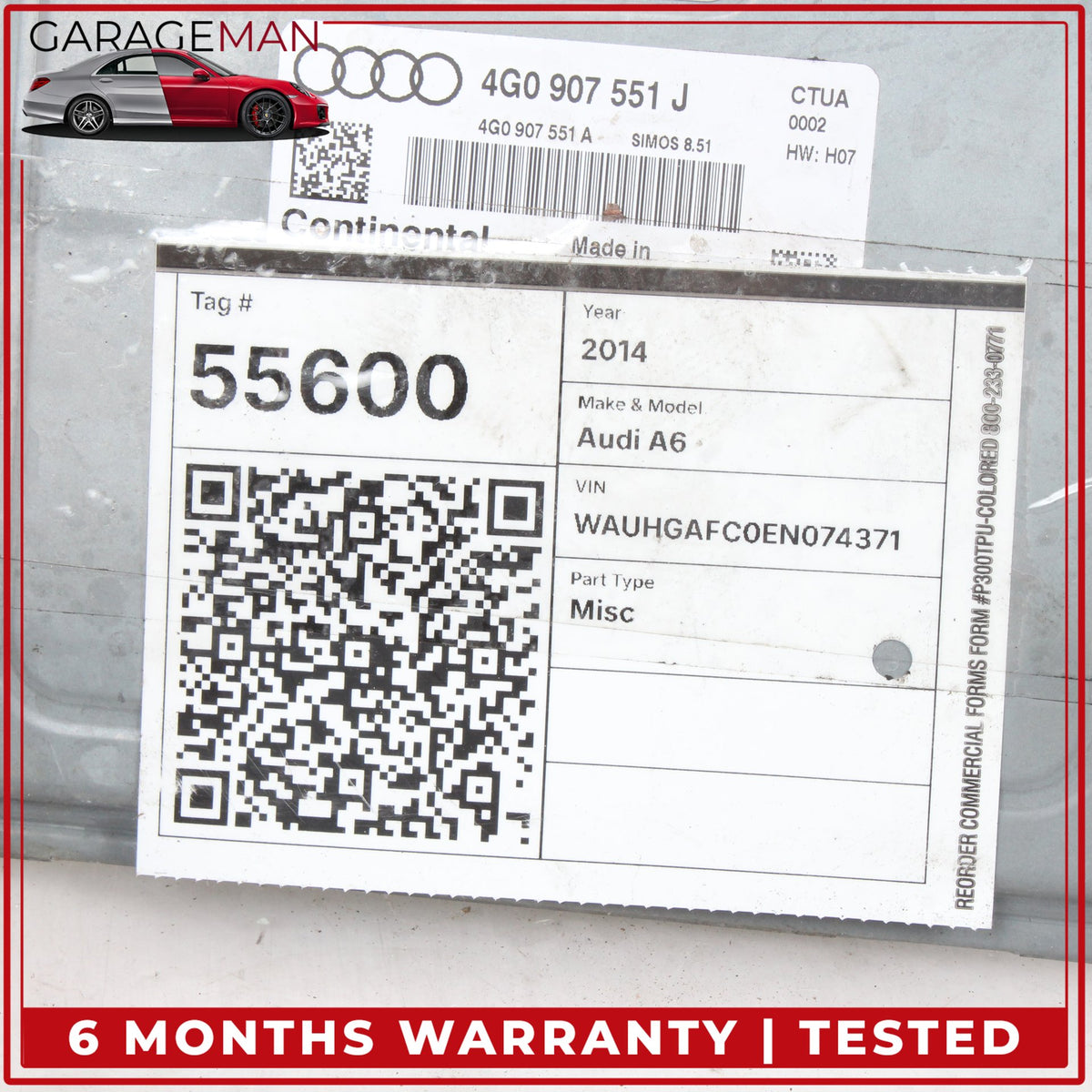 2014-2015 Audi A6 A7 3.0L V6 Engine Computer Control Module Unit 4G0907551J OEM