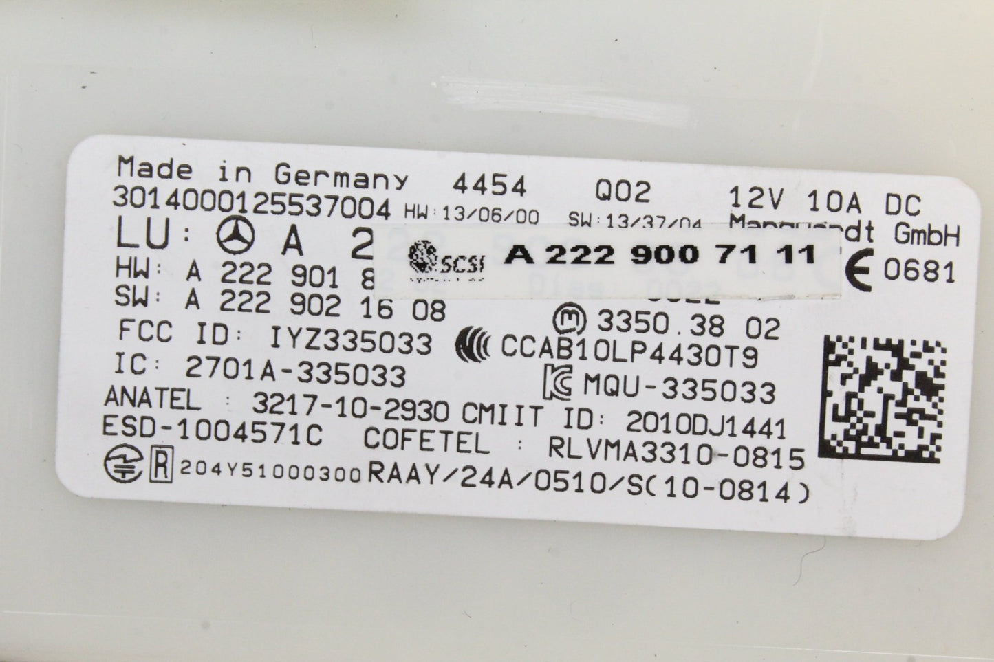 2014-2020 Mercedes-Benz C300 W205 Keyless Go Entry Control Module 2229007111