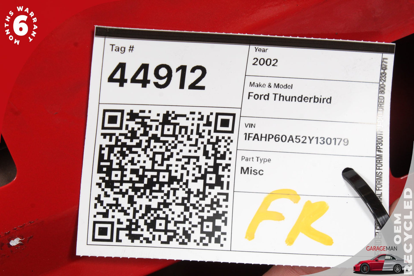 2002-2005 Ford Thunderbird Front Right Side Door Shell Red 1W6Z7620124AA OEM