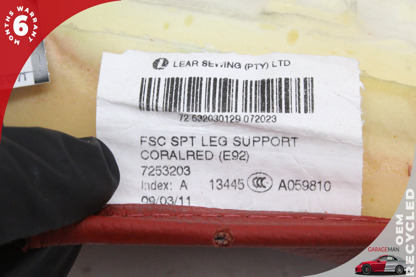 2007-2013 BMW 335is Front Left or Right Side Thigh Support Cover Red 7253203 OEM
