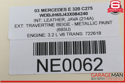 00-02 Mercedes W210 E320 Left Driver Side Roof Curtain Airbag Air Bag OEM
