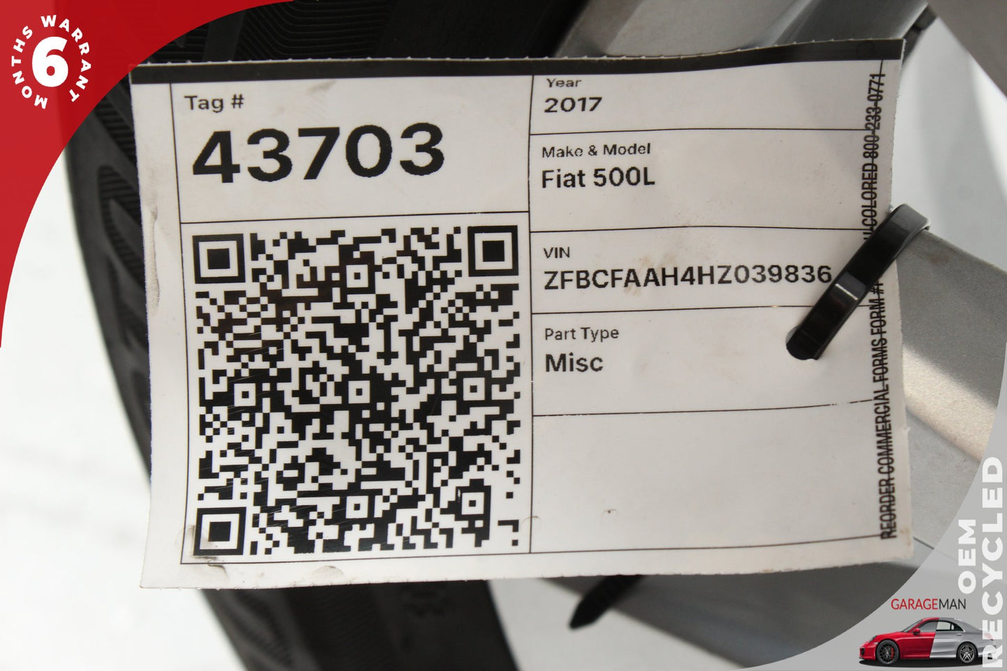 2014-2018 Fiat 500L 13 Spoke Wheel Rim w/ Tire 6.5JX16H2 ET39 735585995 OEM