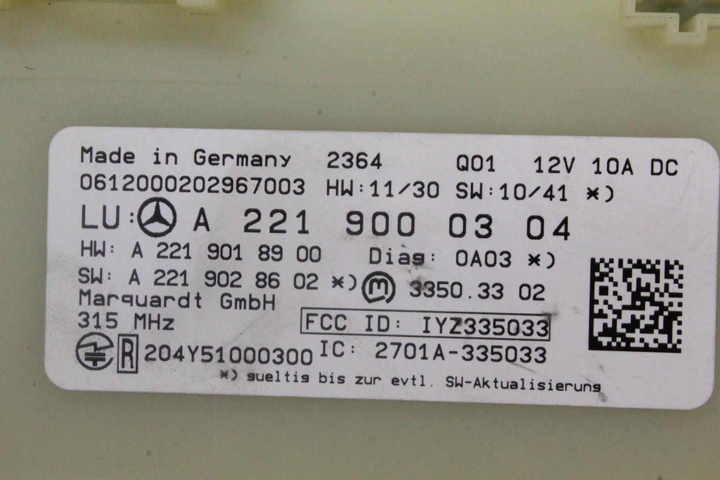 2010-2014 Mercedes-Benz S550 W221 Keyless Go Entry Control Module 2219000304