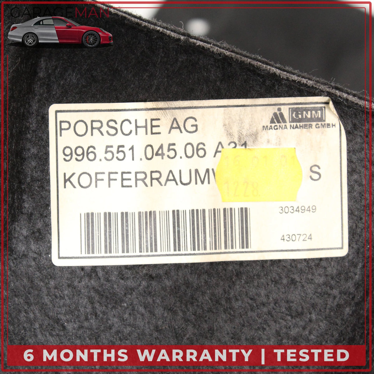 1997-2005 Porsche 911 Carrera 996 Front Trunk Carpet Liner Trim Cover Set OEM