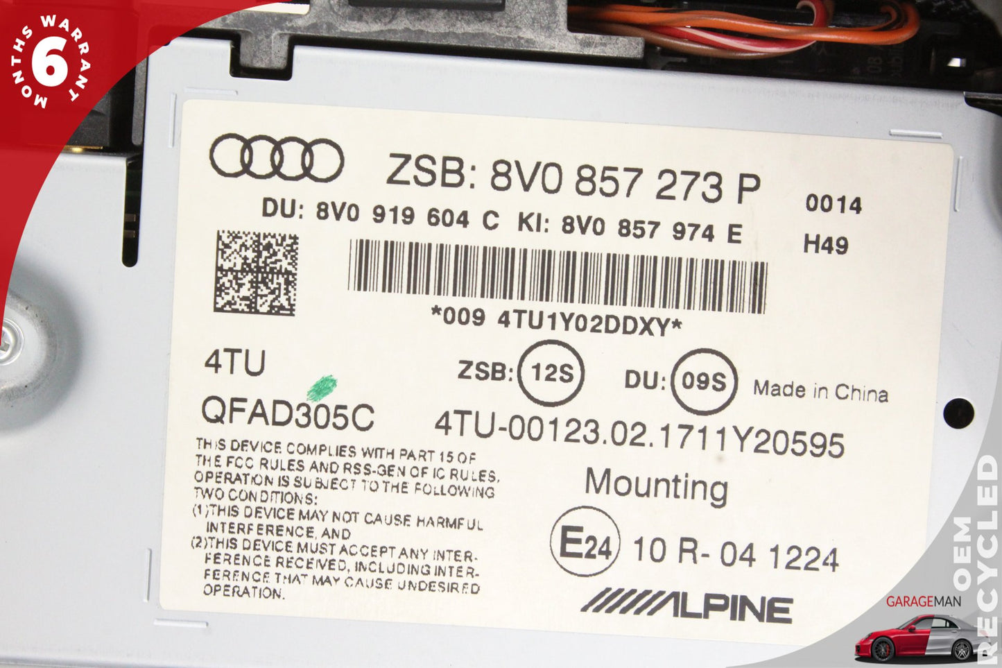 15-18 Audi A3 8V Sedan Dash Multimedia Screen Monitor Display  8V0857273P