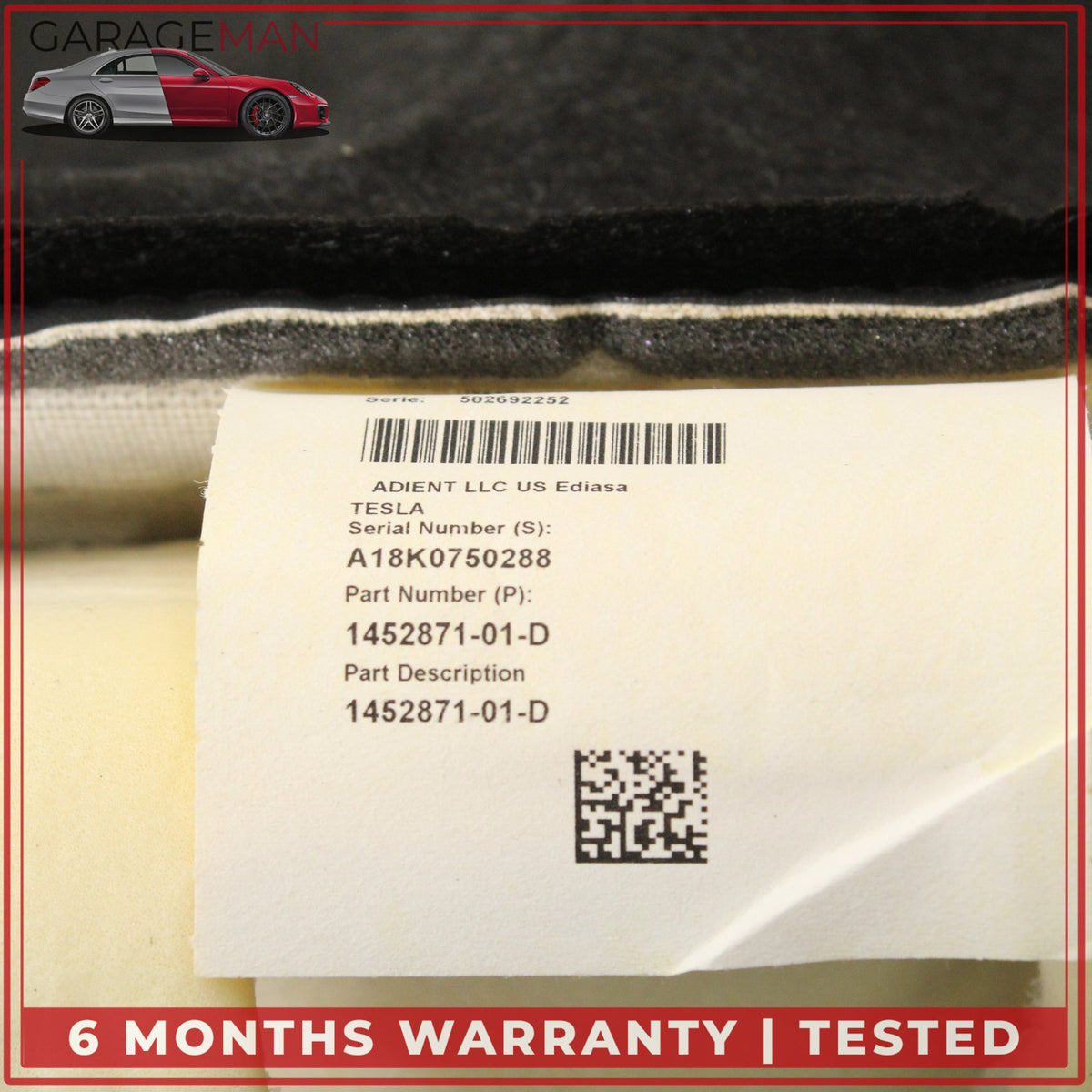 2017-2023 Tesla Model 3 Front Left Lower Bottom Seat Cushion 145287101D OEM