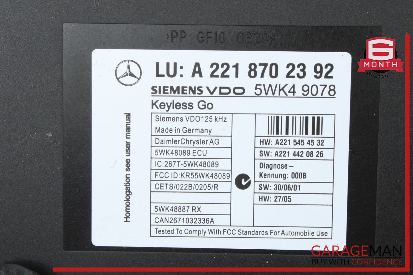 2007-2010 Mercedes S550 W221 Keyless Go Entry Control Module 2218702392