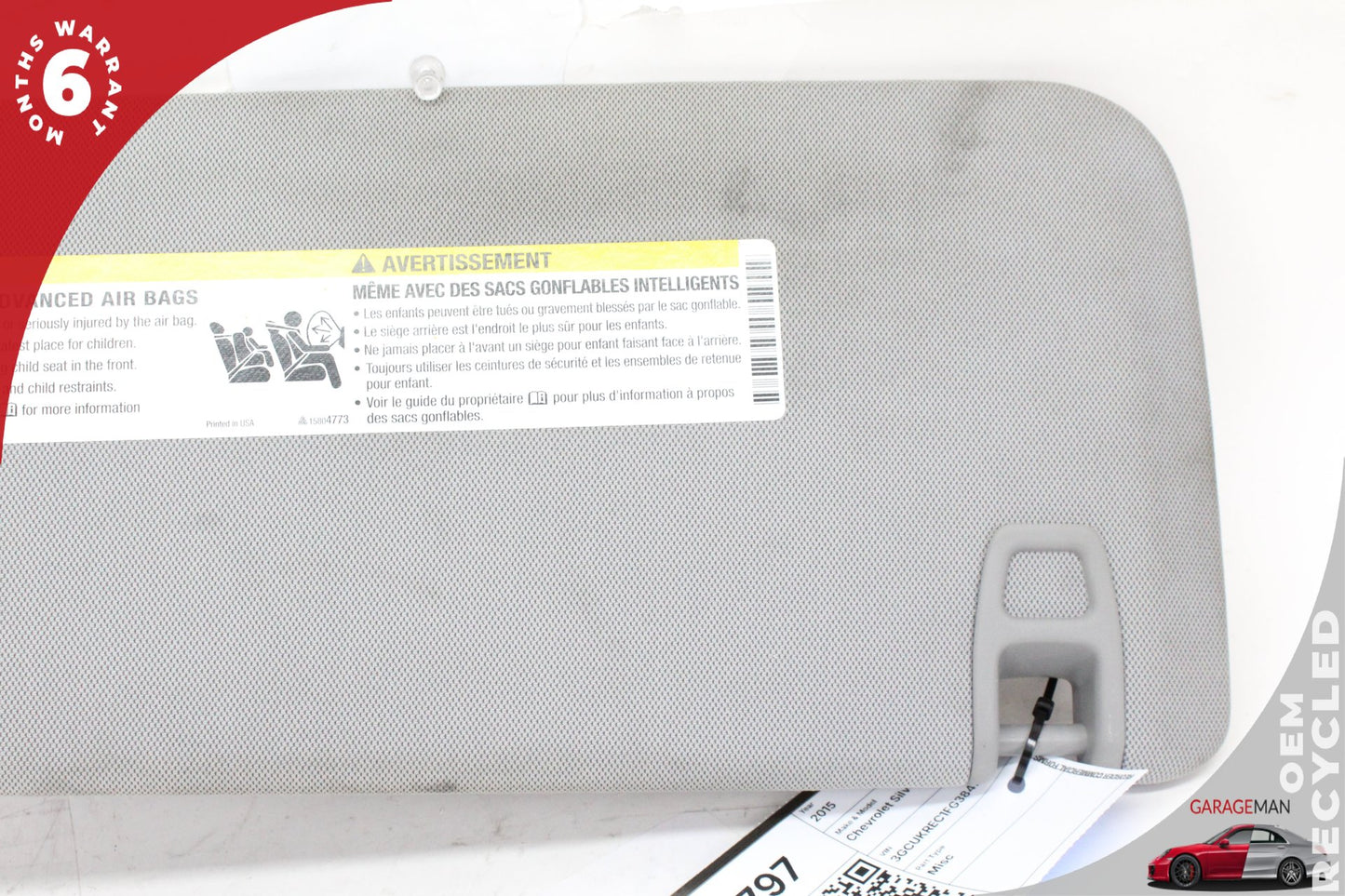 2014-2019 Chevrolet Silverado 1500 Front Left Side Sun Visor Gray 23459655 OEM