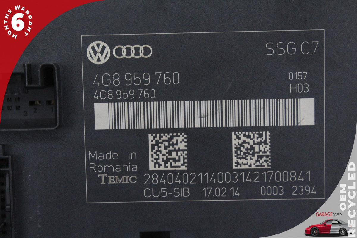 2012-2018 Audi A6 Sedan Front Left Seat Control Module 4G8959760A OEM