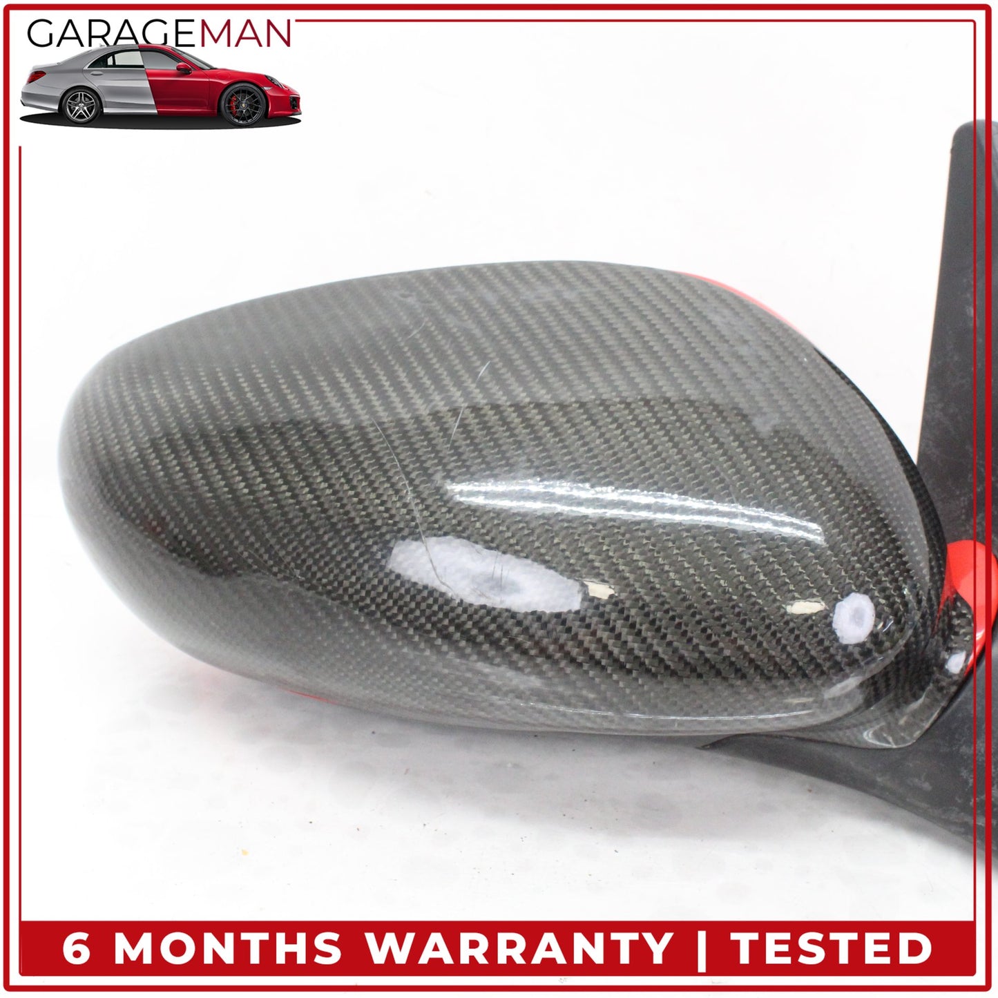 1999-2005 Porsche 911 Right Door Rear View Mirror Red w/ Carbon Fiber Cover OEM