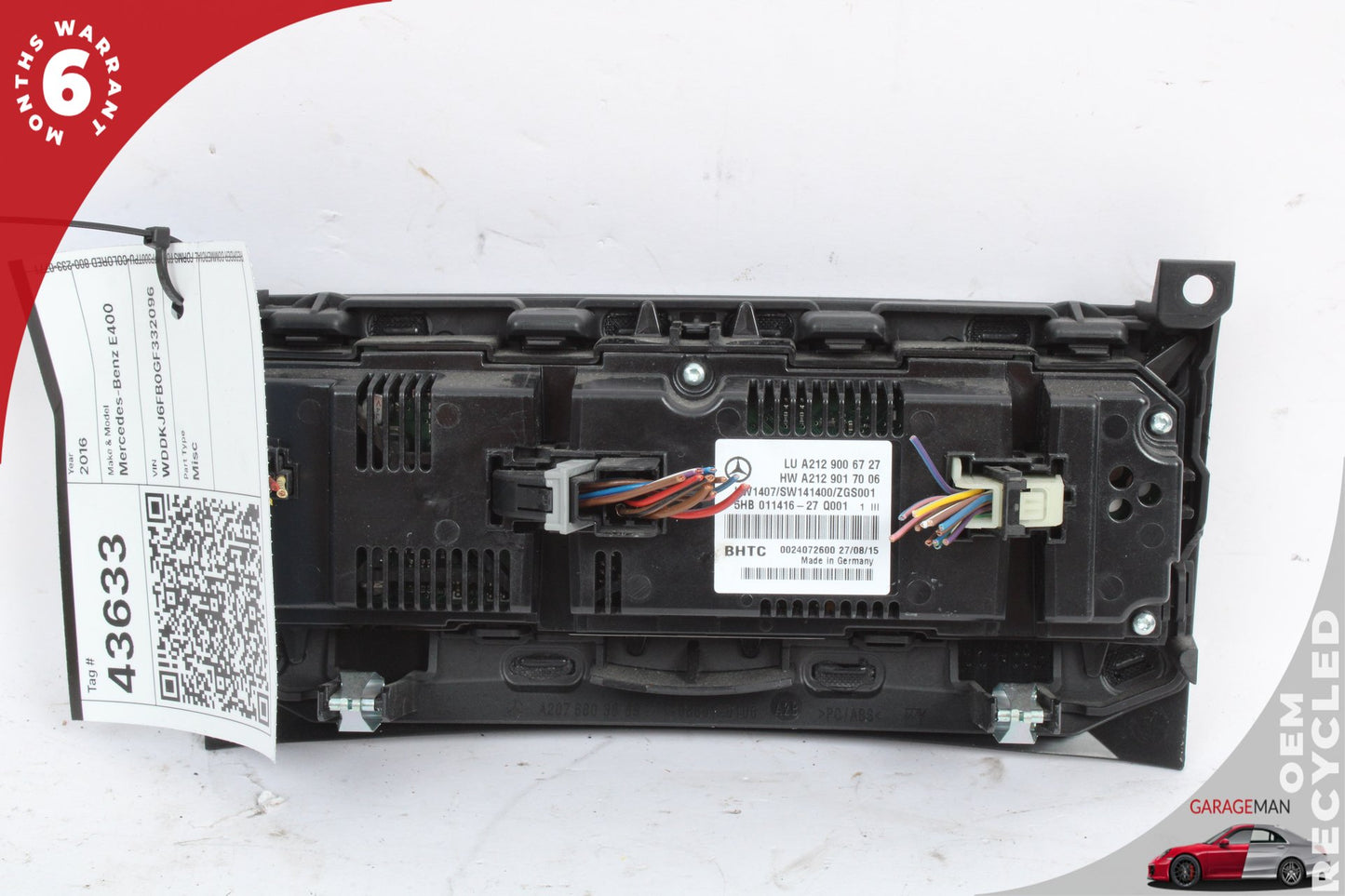 2010-2017 Mercedes-Benz E400 W207 Coupe AC Temperature Climate Control Panel 2129006727 Genuine