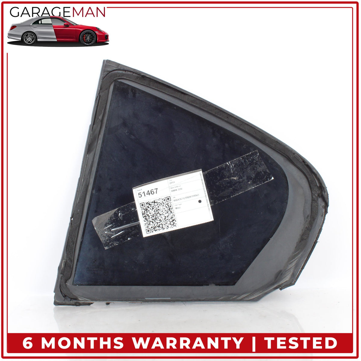 2012-2018 BMW 328i F30 Sedan Rear Right Door Fixed Window Glass 7269554 OEM