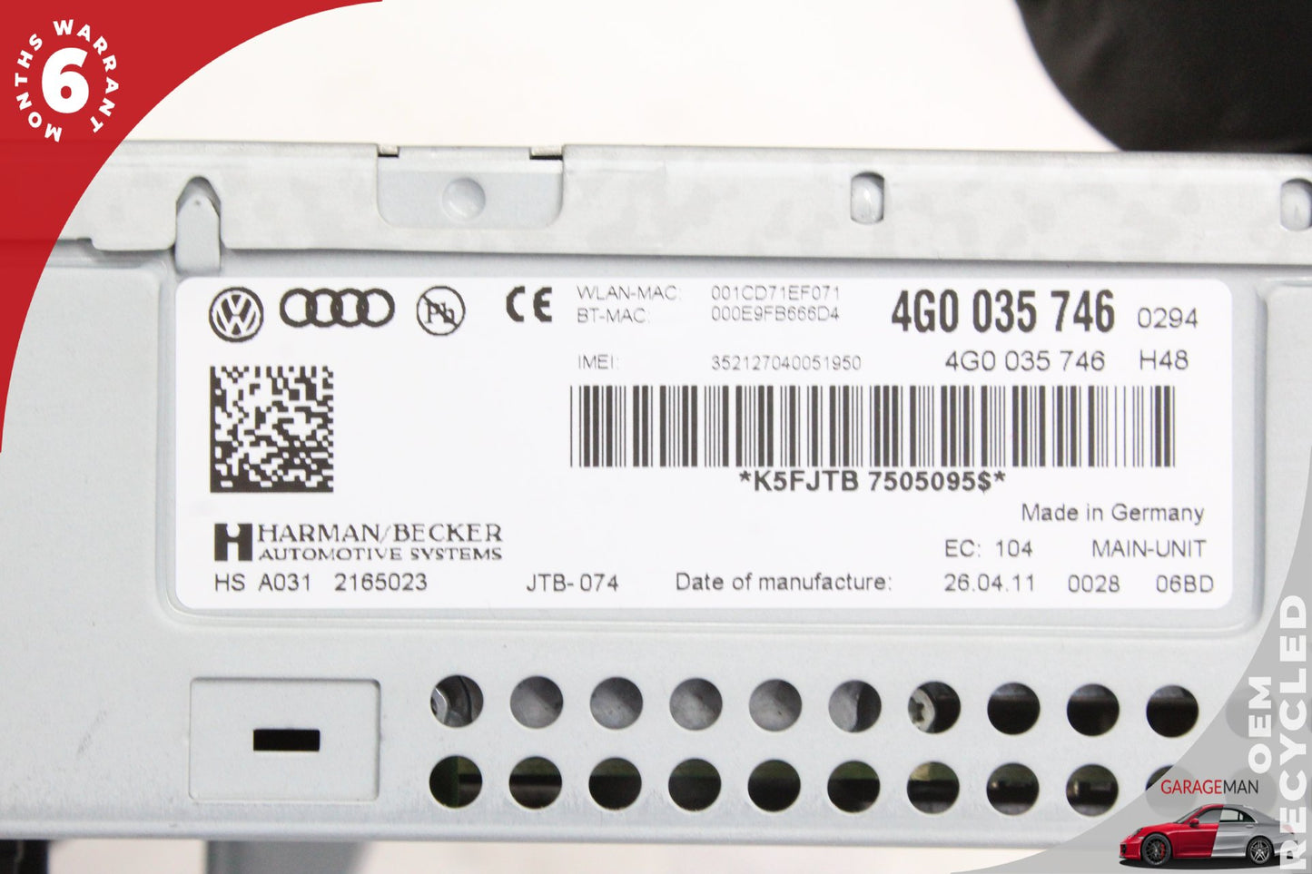 2012-2018 Audi A7 Front Dash Dashboard Audio Radio CD Receiver 4G0035746 OEM