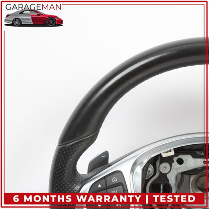 2015-2020 Mercedes W205 C300 Flat Bottom Steering Wheel w/ Paddle Shifters OEM