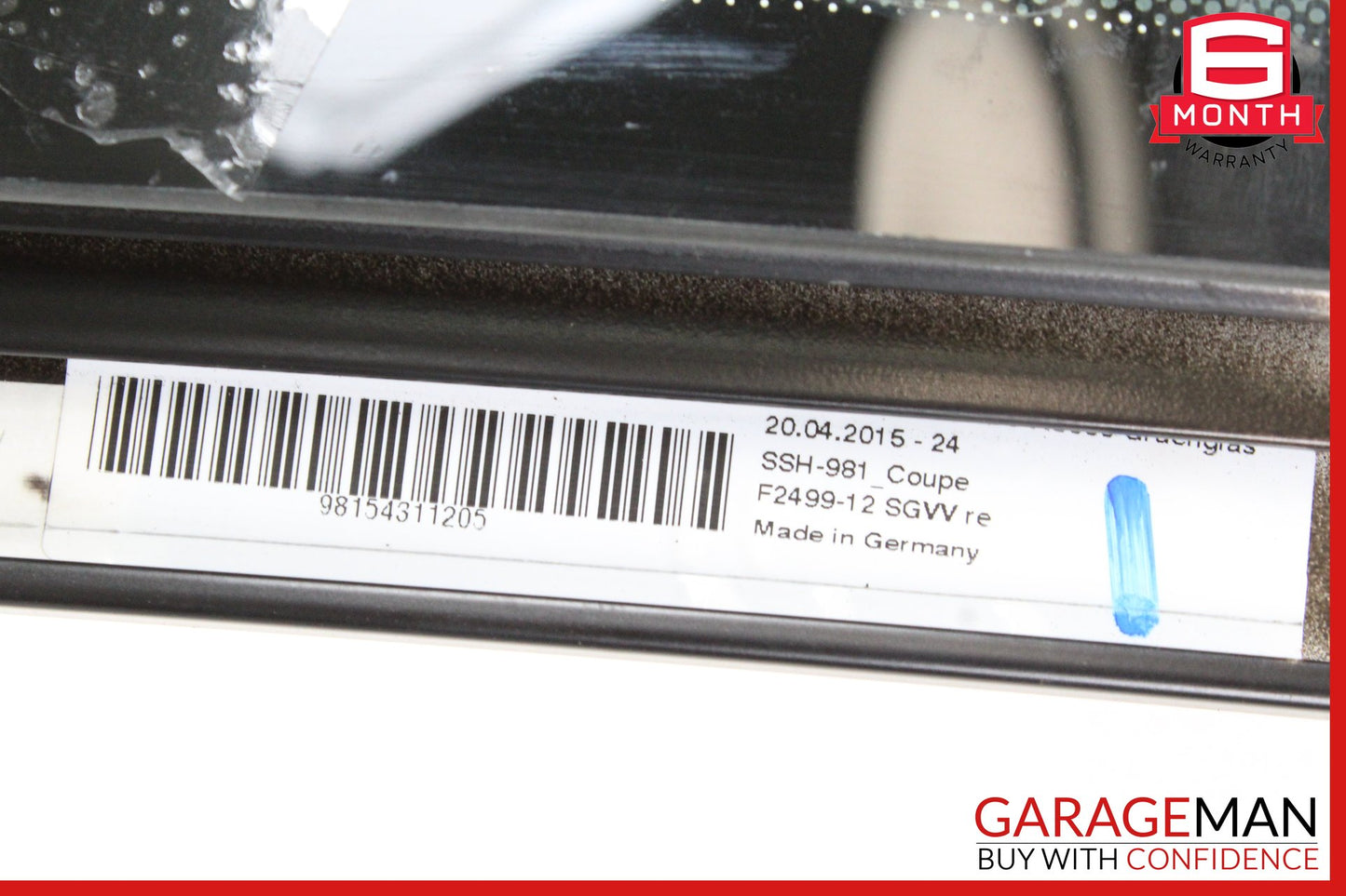 2014-2016 Porsche Cayman 981 Rear Right Side Quarter Window Glass 98154311205