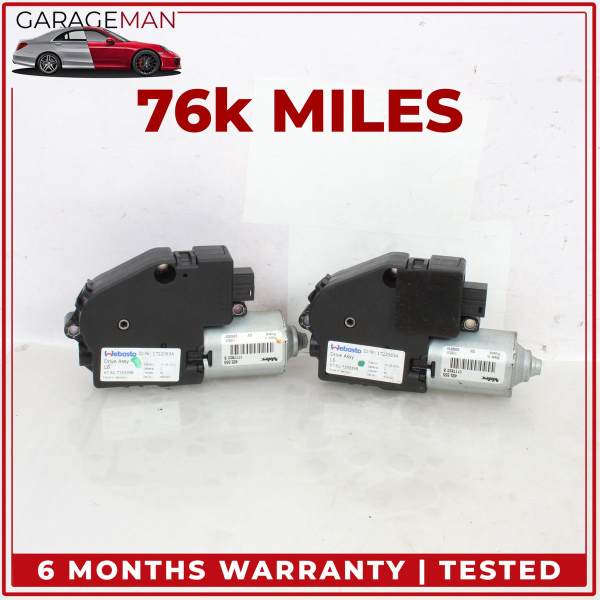 2012-2018 BMW 650i F13 Sun Roof Drive Motor (Set of 2) 7193398 OEM