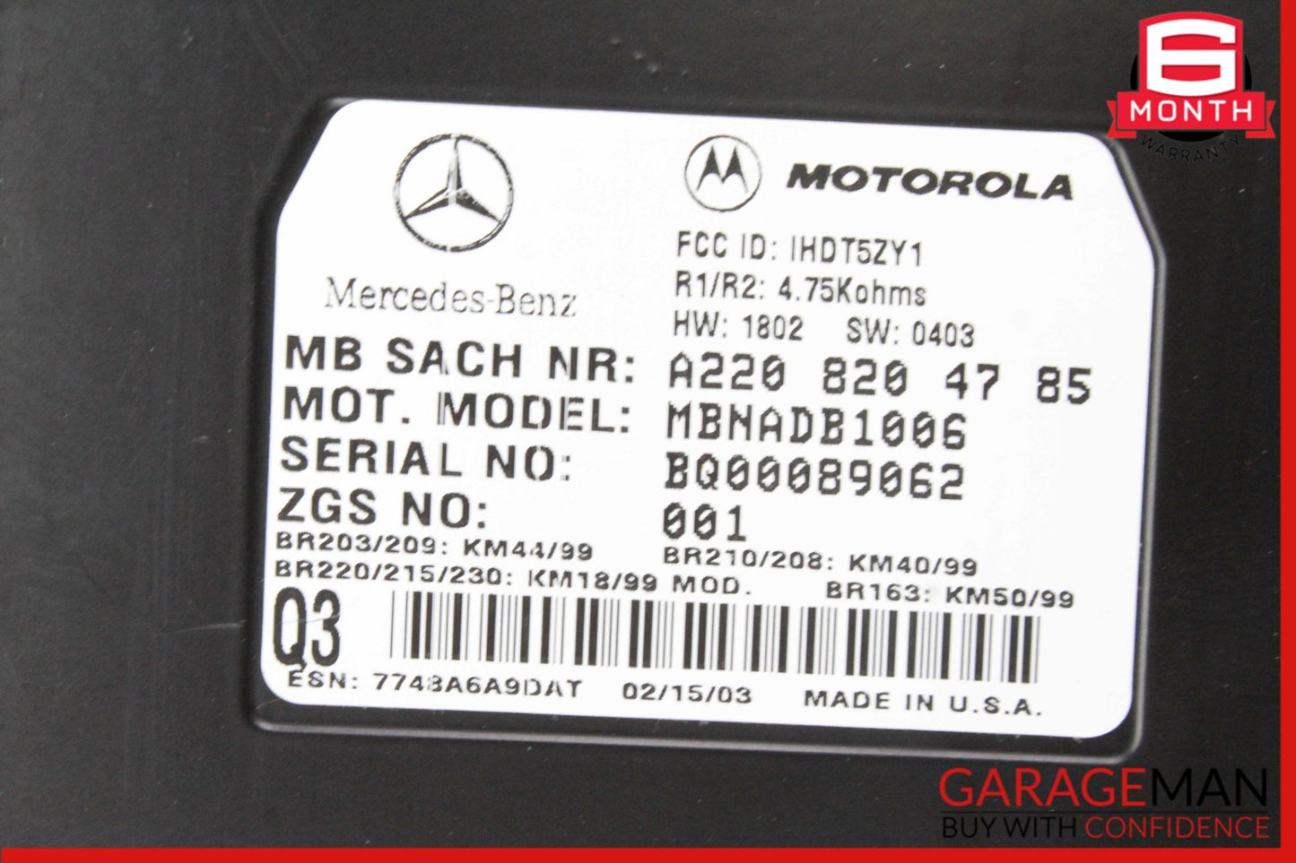 2000-2006 Mercedes SL500 R230 Voice Command Control Module 2208204785 OEM