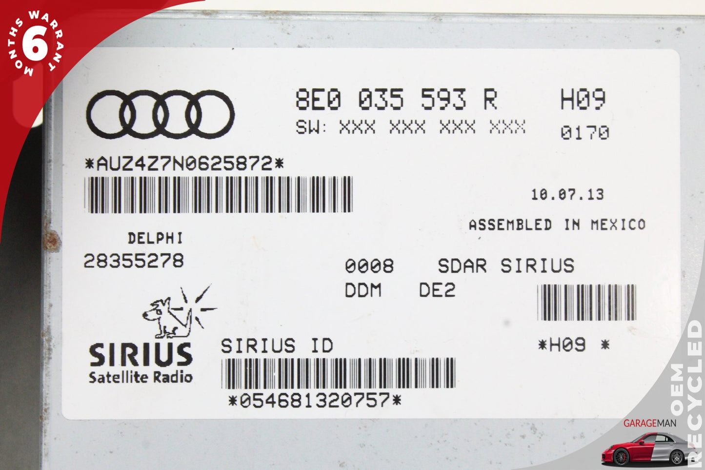 2013-2015 Audi TT 8J Sirius Satellite Radio Control Module Unit 8E0035593 OEM
