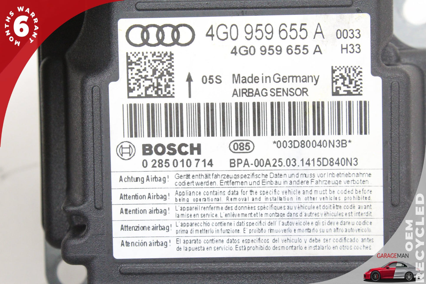 2012-2018 Audi A6 A7 Air Bag Airbag Sensor SRS Module Bosch 4G0959655A OEM