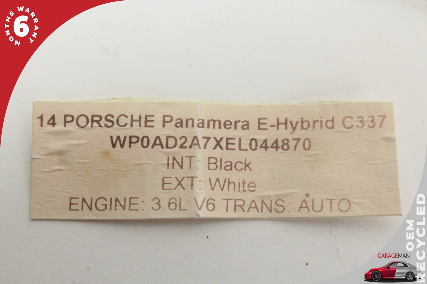 2014-2016 Porsche Panamera 970 E-Hybrid Battery Cooling Matt F00VB08001-00 OEM