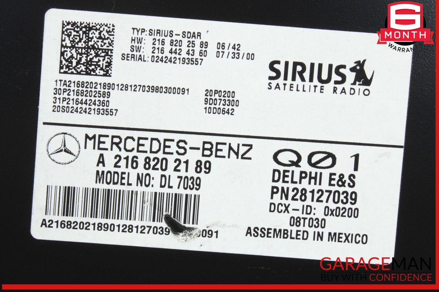 2007-2014 Mercedes-Benz SL550 R230 Sirius Satellite Radio Receiver 2168202189