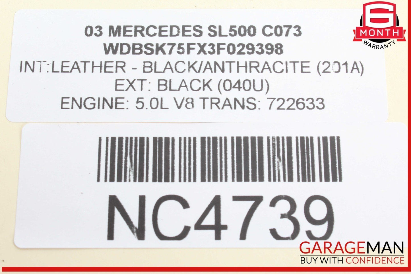 03-12 Mercedes R230 SL500 E350 Steering Wheel Airbag Air Bag Black OEM