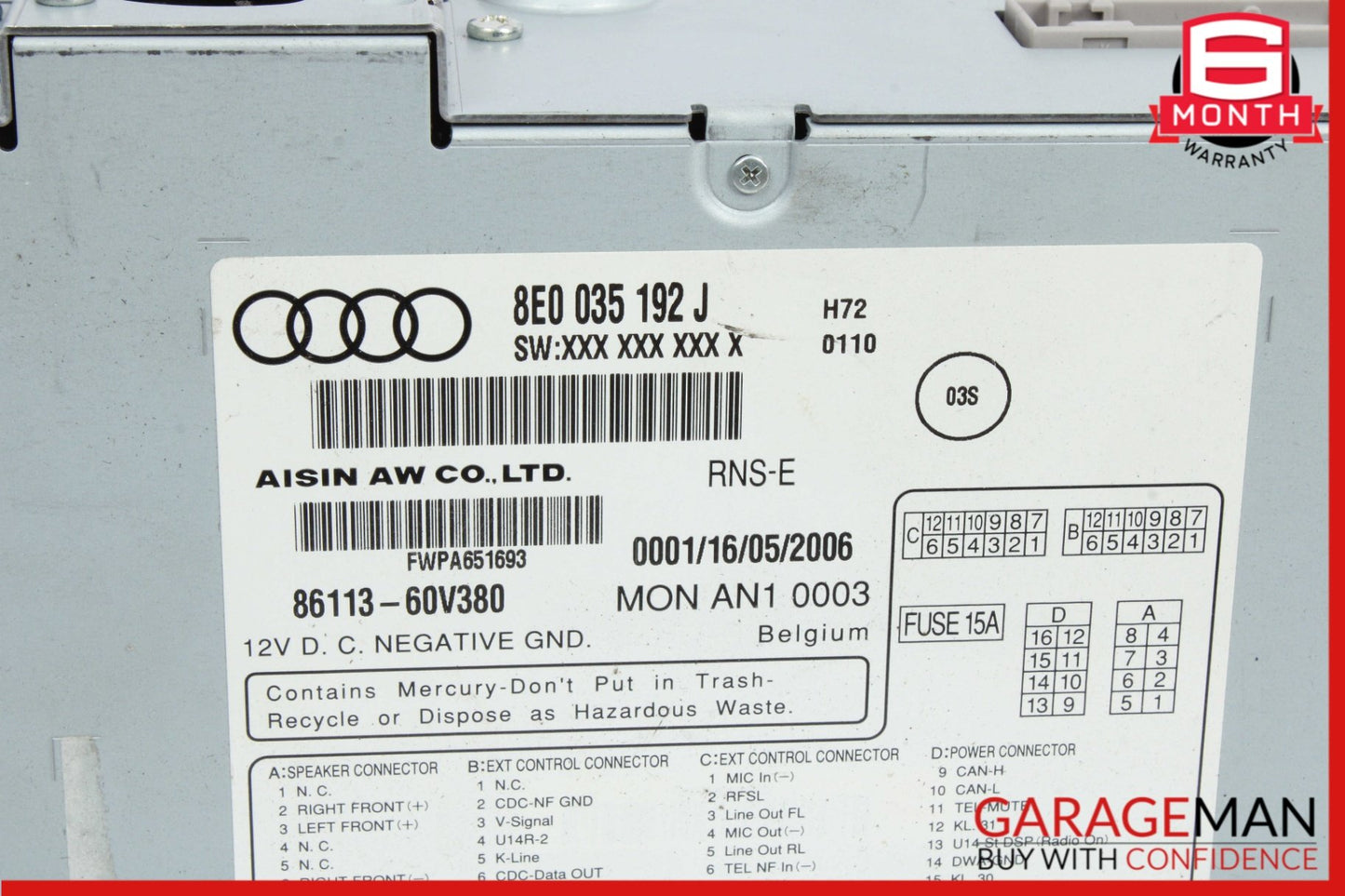 2005-2008 Audi A4 S4 RS4 Audio Radio Navigation Head Unit 8E0035192J OEM