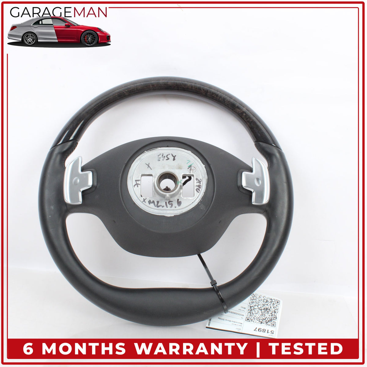 2014-2017 Mercedes W222 S550e Steering Wheel Wood w/ Paddle Shifters Black OEM