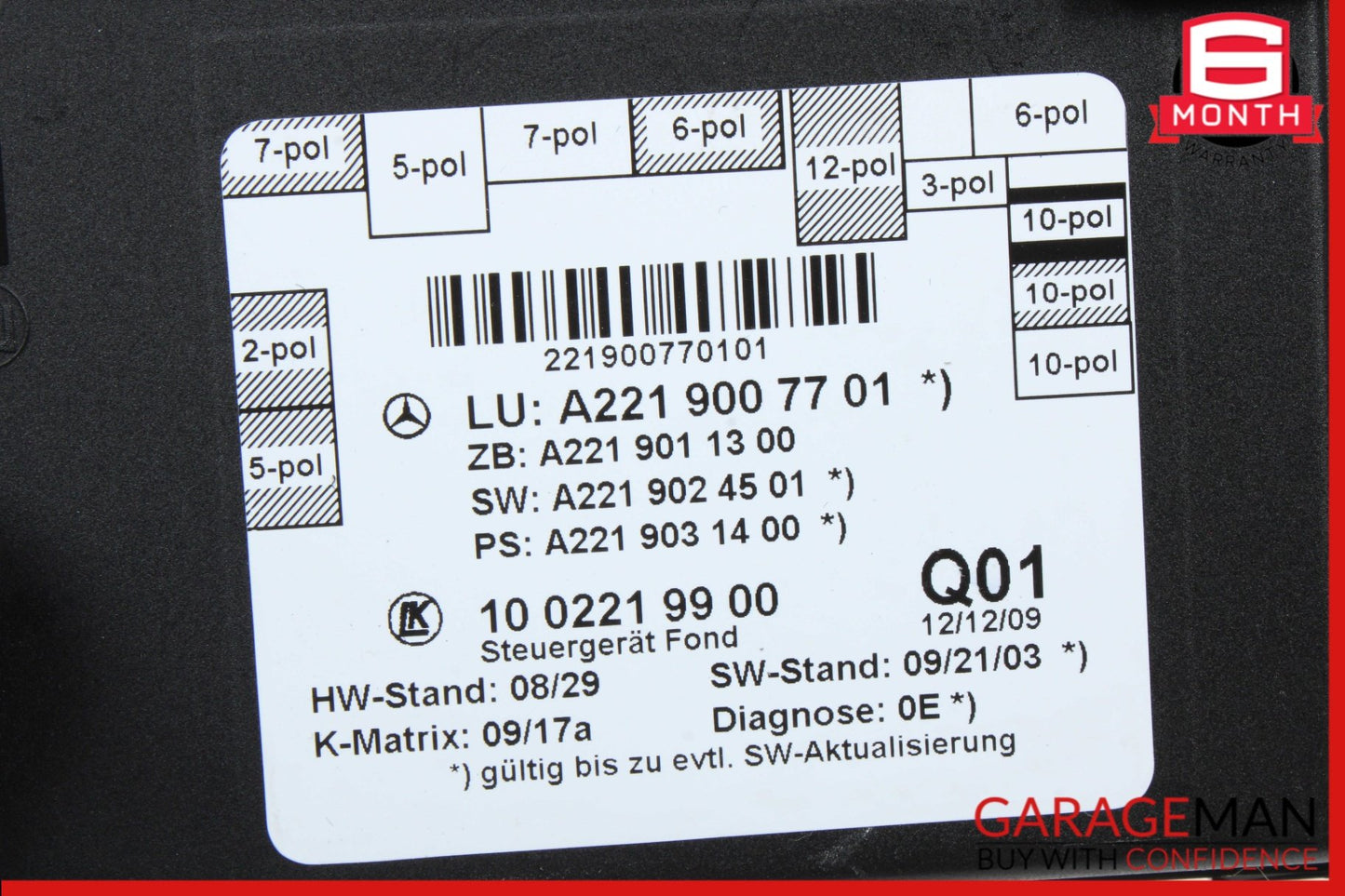 2007-2013 Mercedes-Benz S550 W221 Rear Side Door Control Module 2219007701 OEM