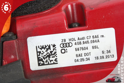 2012-2015 Audi A7 S7 Rear Right Side Inner Tail Light Lamp LED 4G8945094A OEM