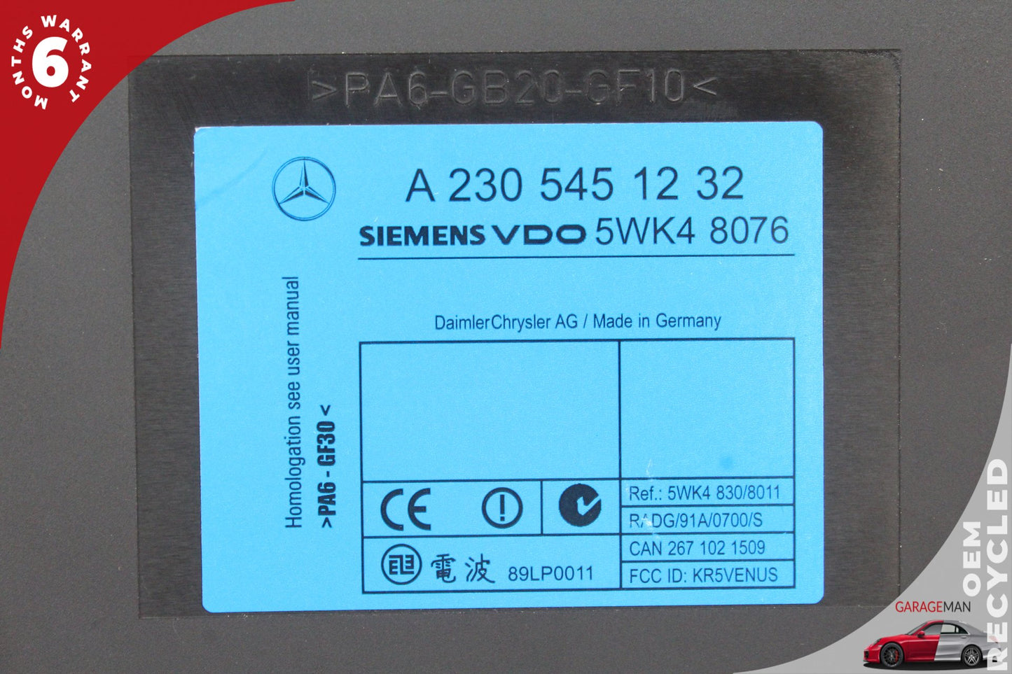 03-06 Mercedes SL500 R230 Keyless Go Entry Control Module 2305451232 OEM