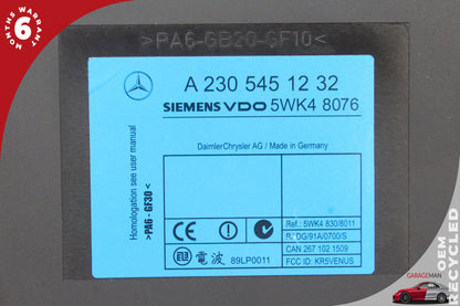 03-06 Mercedes SL500 R230 Keyless Go Entry Control Module 2305451232 OEM
