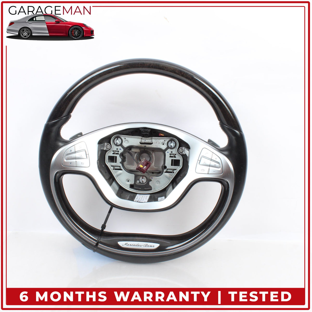 2014-2017 Mercedes W222 S550e Steering Wheel Wood w/ Paddle Shifters Black OEM